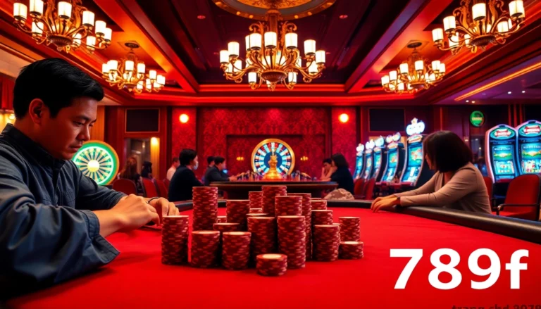 Experience the thrill at trang chủ 789f with a dynamic poker game featuring stacked chips and intense players.